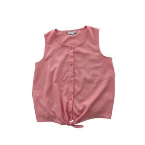 M.I.D Girls Coral Pink Tie Front Sleeveless Button Down Blouse  XL 13/14 NWT